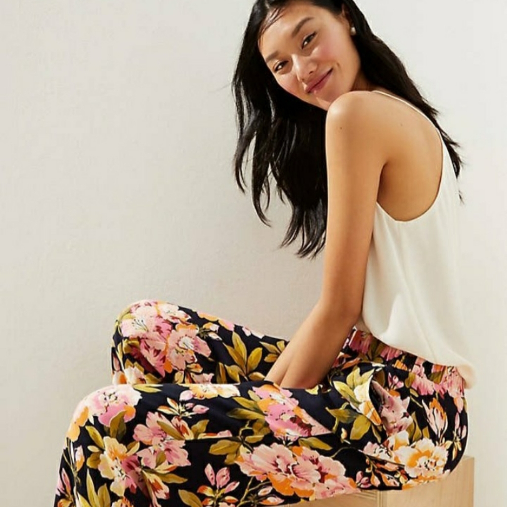 Ann Taylor LOFT Floral Fluid Wide Leg Pants